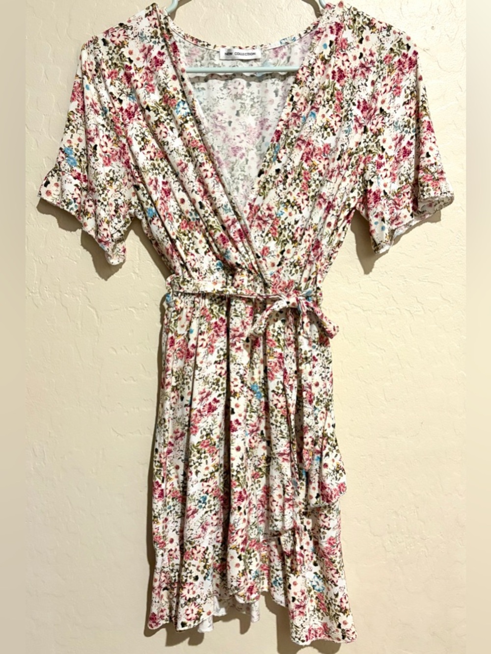 Made in Italy Floral Wrap Dress Tie Waist Ruffle Hem Viscose Cottagecore Size M